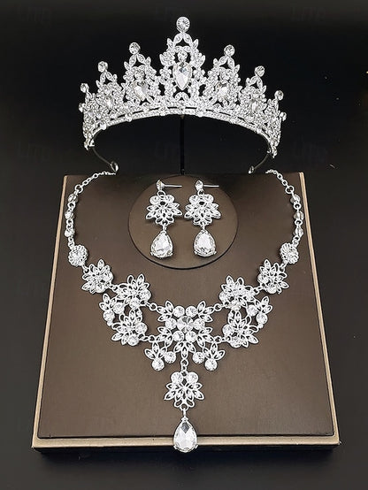 Jewelry and Elegant Tiara Rhinestone Set Women's – Silver