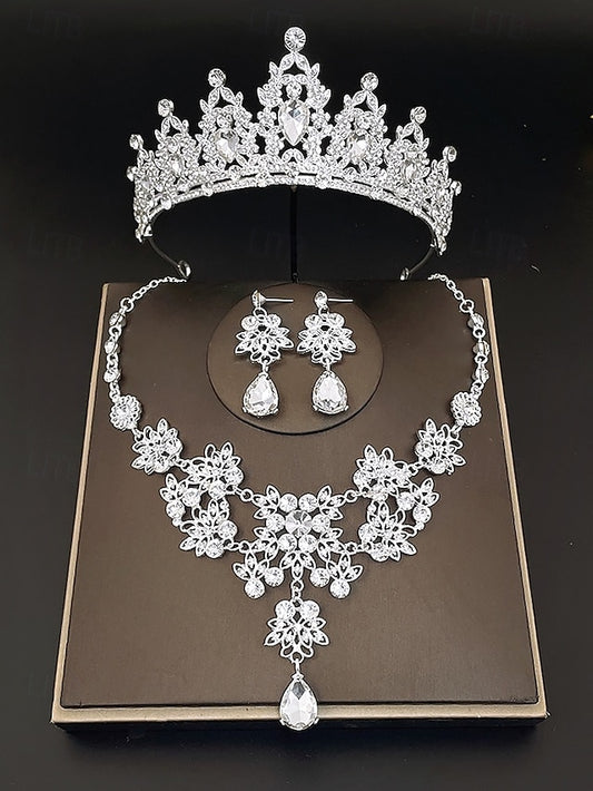 Jewelry and Elegant Tiara Rhinestone Set Women's – Silver