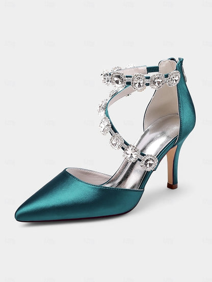 Satin Ankle Heels Crystal with Women's Purple Stiletto