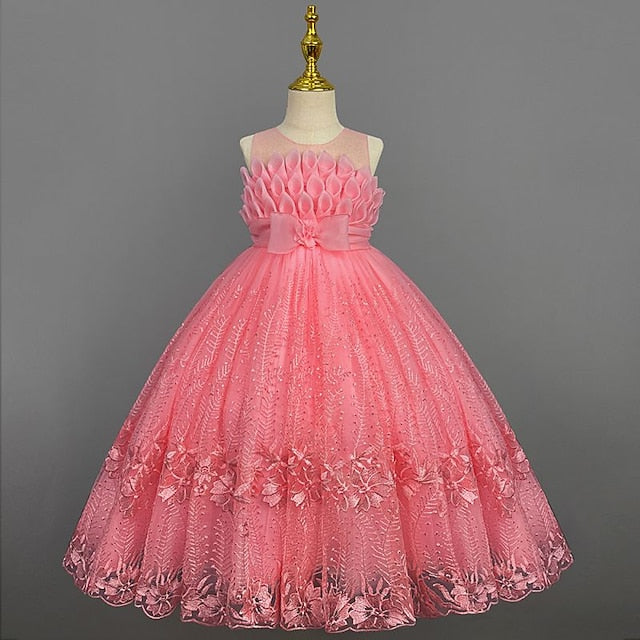 Girl Girls' Solid Flower Kids Dress Colored