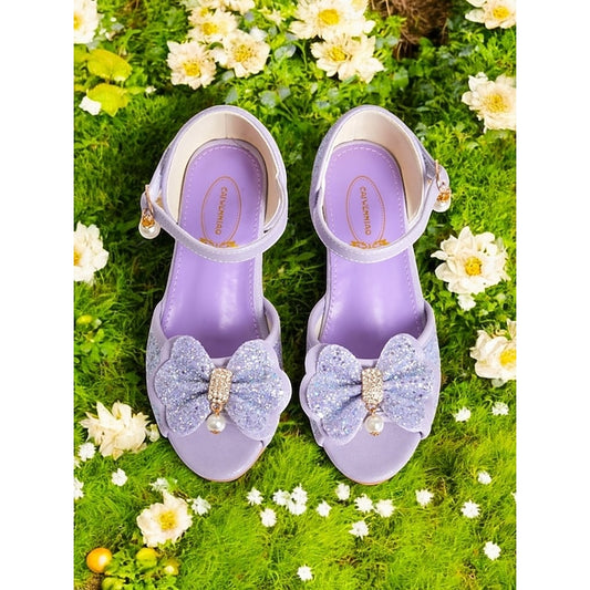 Girls' with Bow Sandals Pearl Accent Glitter Purple
