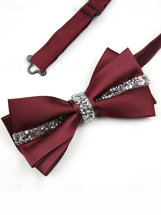 with Crystal Embellishment Bow Burgundy Tie – Satin Elegant