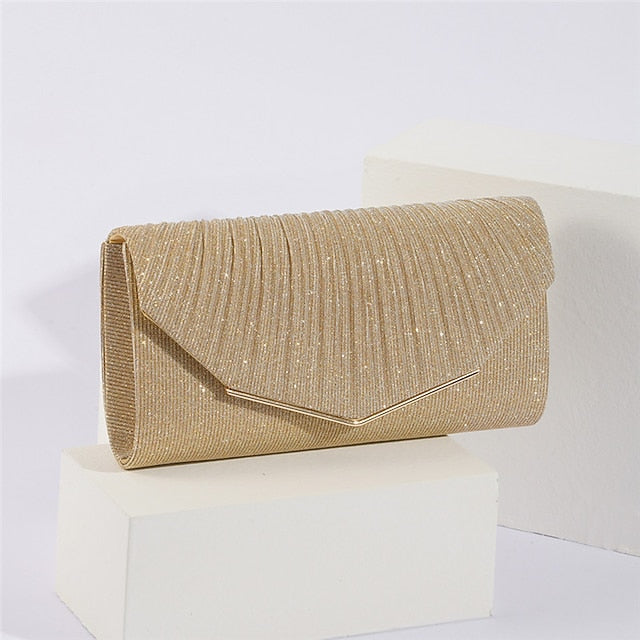 Metal Glitter with Clutch Gold Bag Elegant Evening Women's