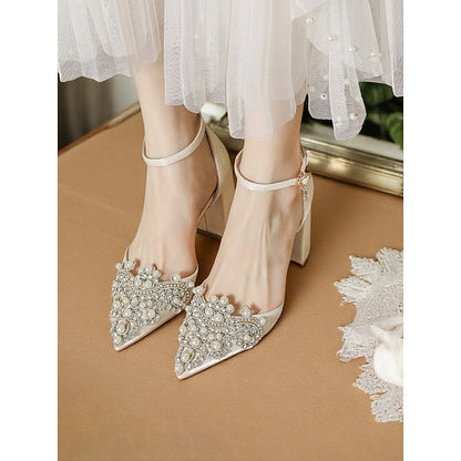 Heel and Wedding Rhinestone Embellished Block Pearl Women's