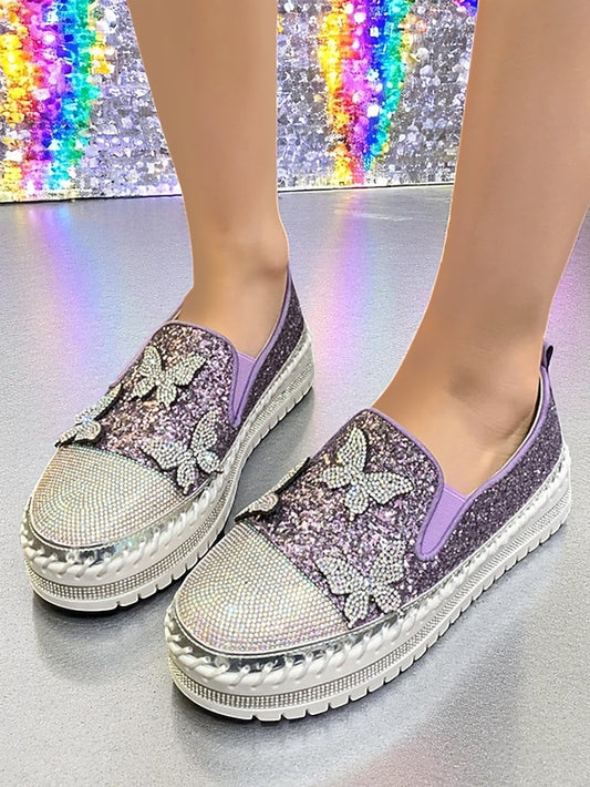 Purple with Platform Women's Glitter Slip-On Sneakers