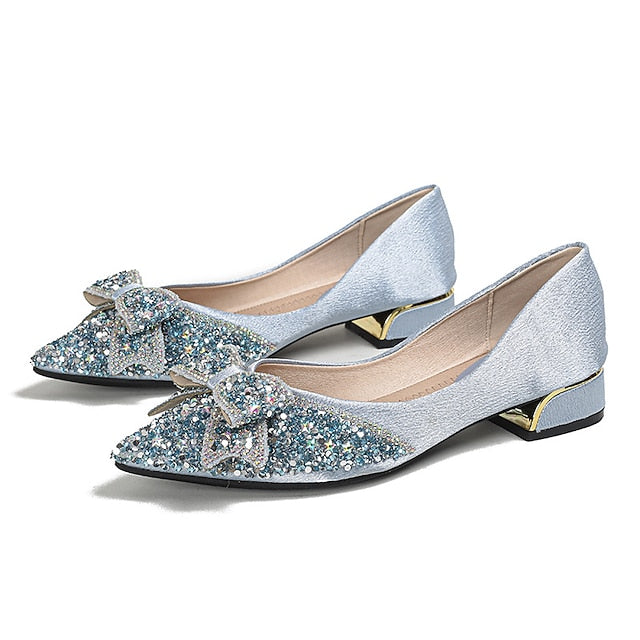 Women's Glitter Flats Rhinestone Detail - Elegant Bow with