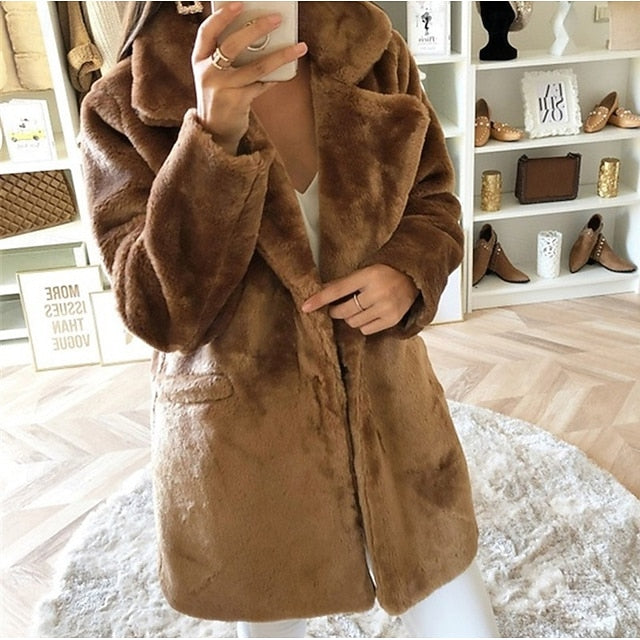 Comfortable Faux Coat Fur Casual Pocket Women's Warm