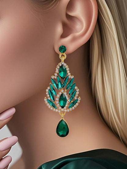 – Crystal Drop Emerald Green Earrings Women's