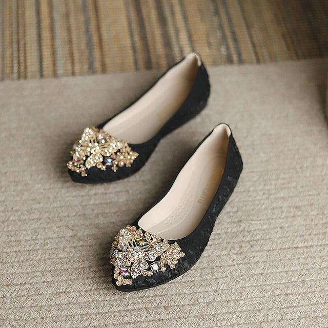 Embellished Floral - Wedding Crystal Women's Foldable Flats