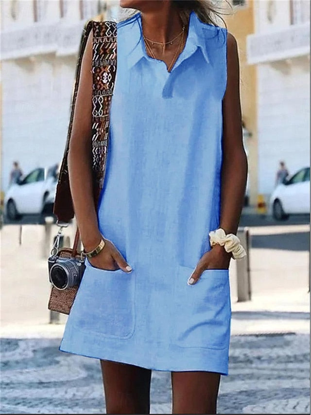 Women's Blue Black White Summer Spring Mini Dress Cotton