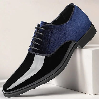 Blue Men's Finish Shoes White with and Dress Velvet Glossy