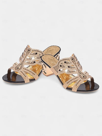 Rhinestone Green Embellished and - Sandals Heeled Gold