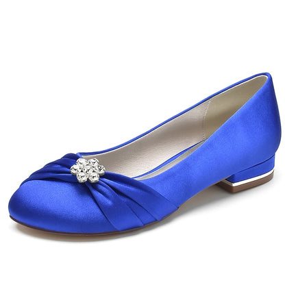 with Women's Satin Flats Rhinestone Blue Wedding Light