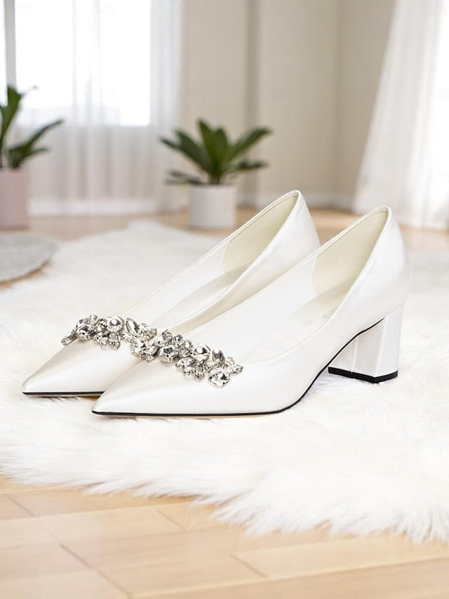 Champagne with Toe Women's Pointed Wedding Pumps Satin