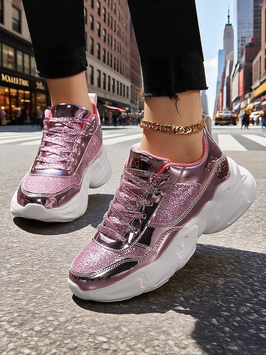with Glitter Sneakers Platform Metallic Chunky Women's