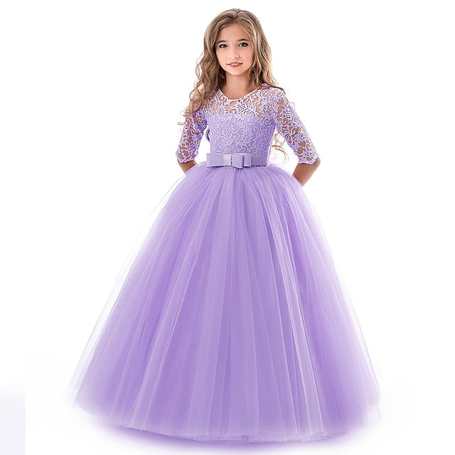 Flower Wedding Dress Kids Half Girl Sleeve Girls'