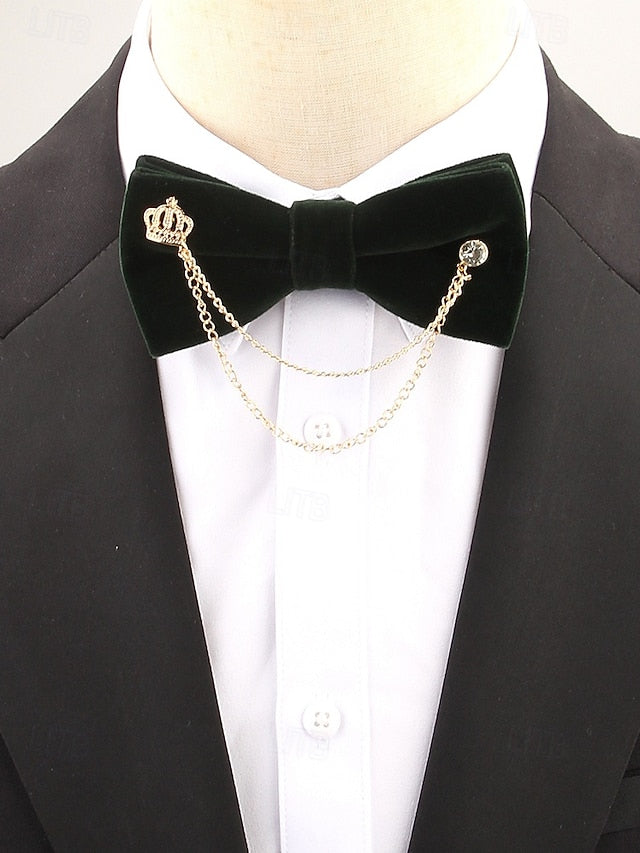 Detail Tie Velvet Men's – Bow and with Crown Chain