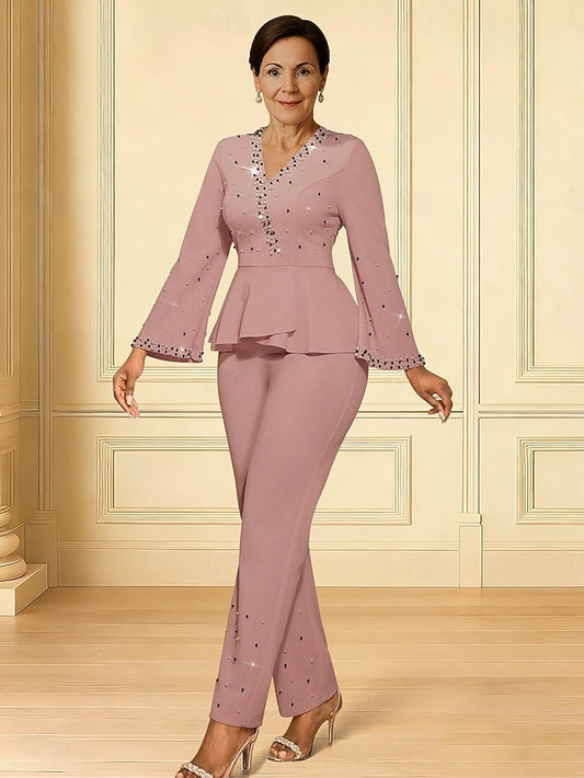 Elegant Dress Jumpsuits Length Bride V of the Mother Ankle Neck