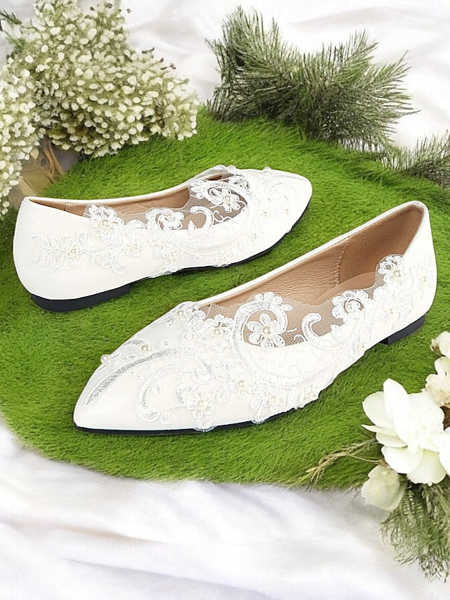 Design Lace Floral Shoes Wedding Mesh with Appliqué and White