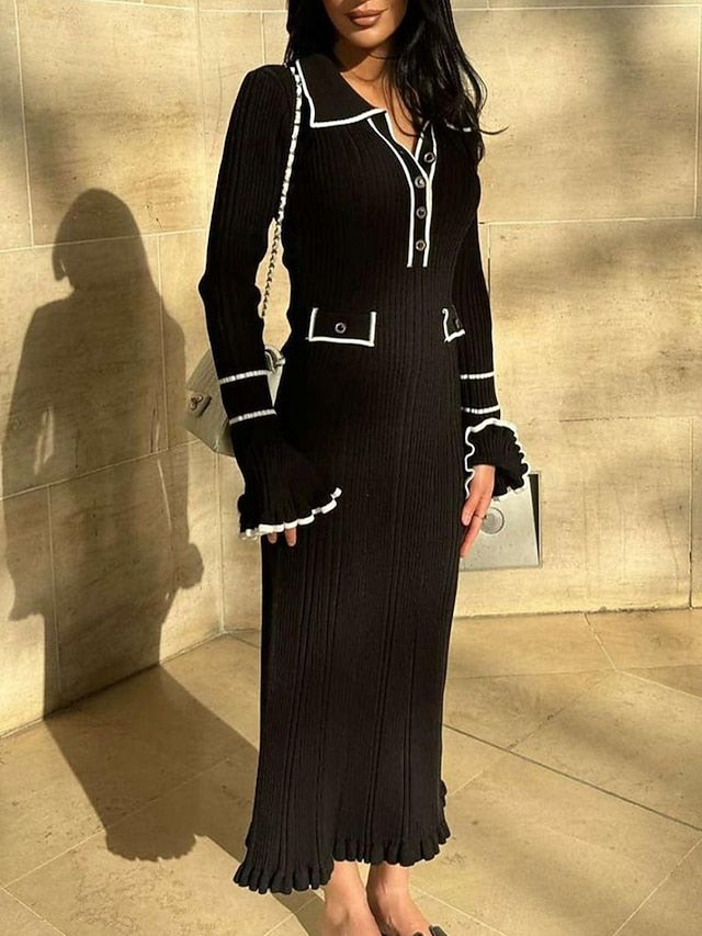 Women's Sweater Dress Elegant Casual Soft Pure Color Ribbed