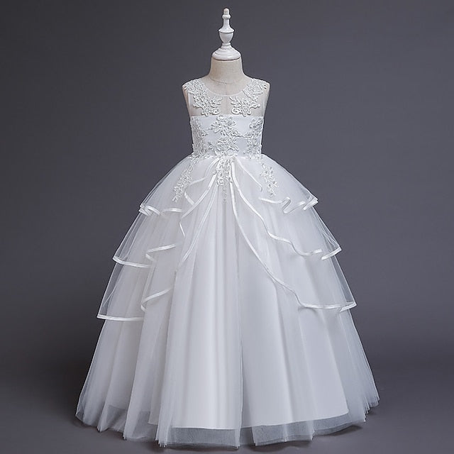 Girls' Party Color Kids Sleeveless Dress Solid