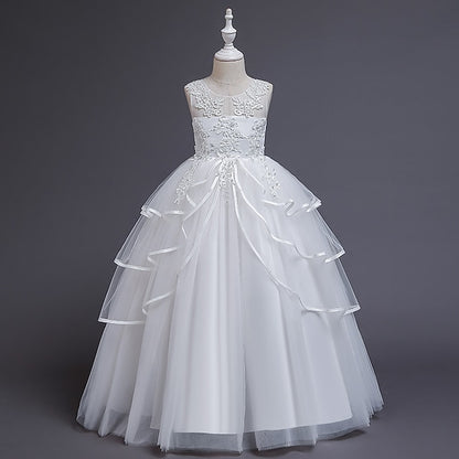 Girls' Party Color Kids Sleeveless Dress Solid