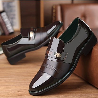 Patent Leather Dress Faux Brown Loafers with Men's