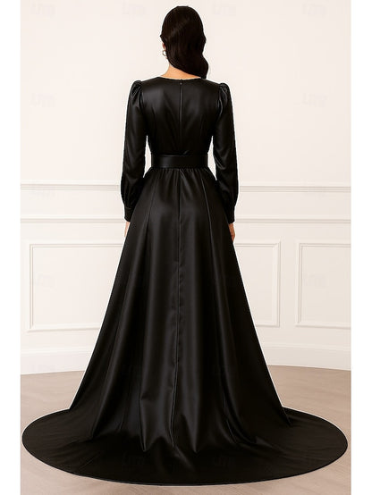 Black Gown A-Line Elegant Dress Formal Gold Wedding Evening