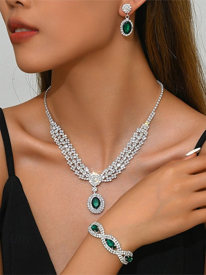 Green Elegant Jewelry Luxury – Necklace Set Crystal Women for