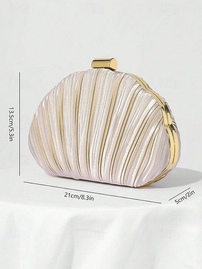 Purse Pleated Evening Clutch Satin Shell Women's