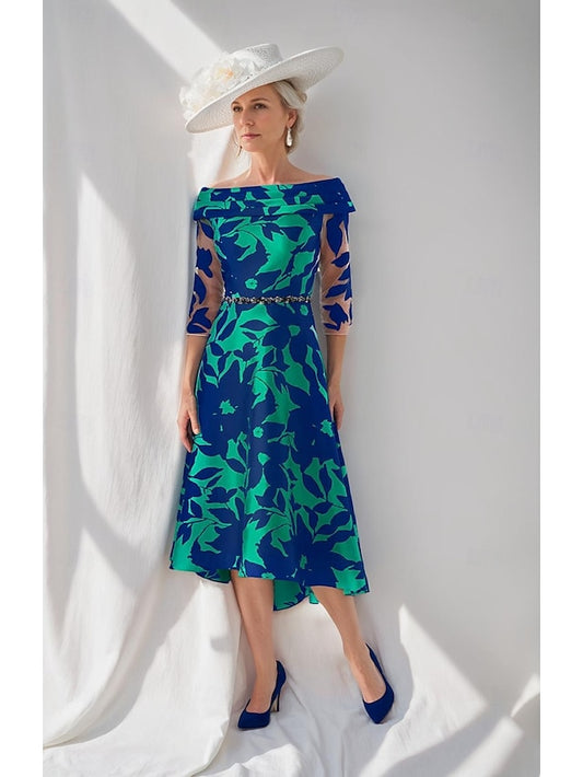 the A-Line of Bride Elegant Boat Simple Neck Mother Dress