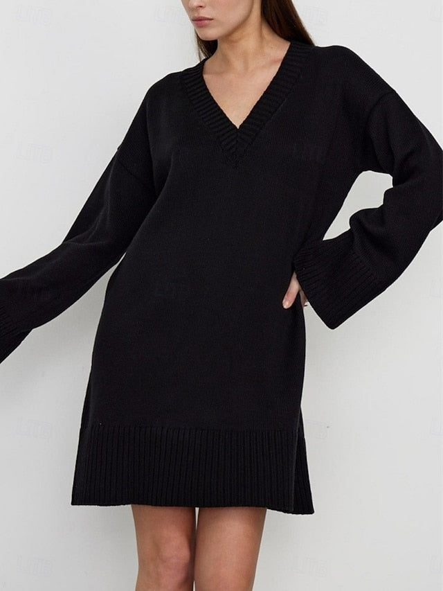 Women's Sweater Sweater Dress Casual Soft Pure Color Ribbed