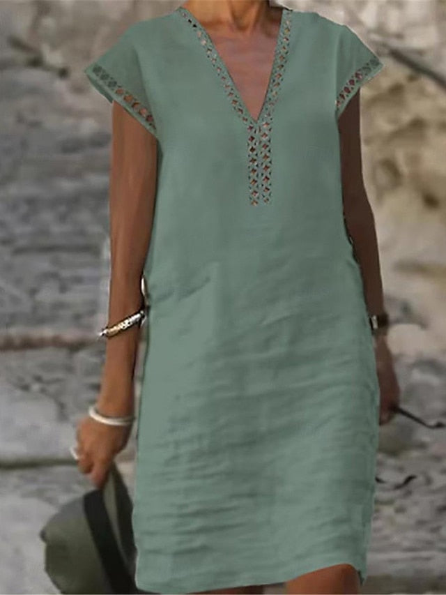 Women's White Yellow Green Summer Spring Midi Dress Faux