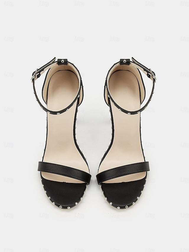 Stiletto Embellishments Black - Silver with Stud Sandals