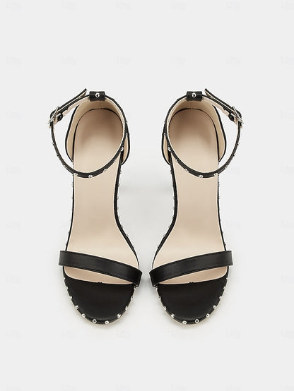 Stiletto Embellishments Black - Silver with Stud Sandals