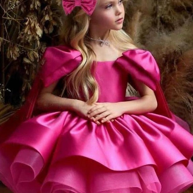 Girl Girls' Party Solid Dress Color Flower Kids
