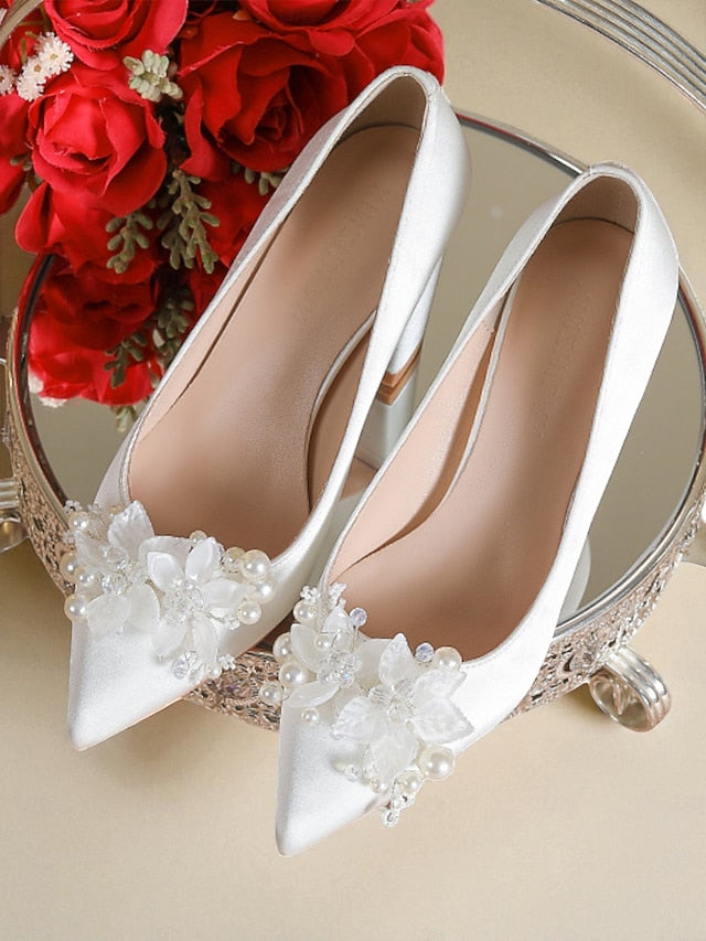 Pearl with Crystal Women's White Wedding Heels and