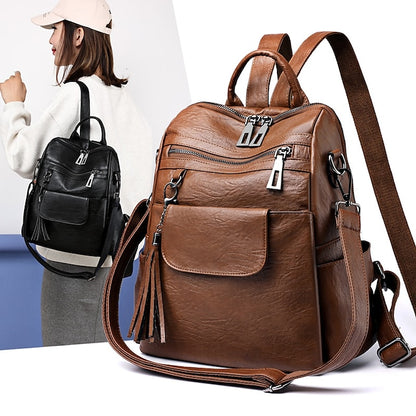 et sac à dos vintage en cuir avec pompon et similicuir pour femme