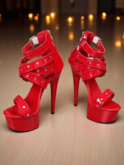 High Buckled Platform Straps Women's with and White Heels