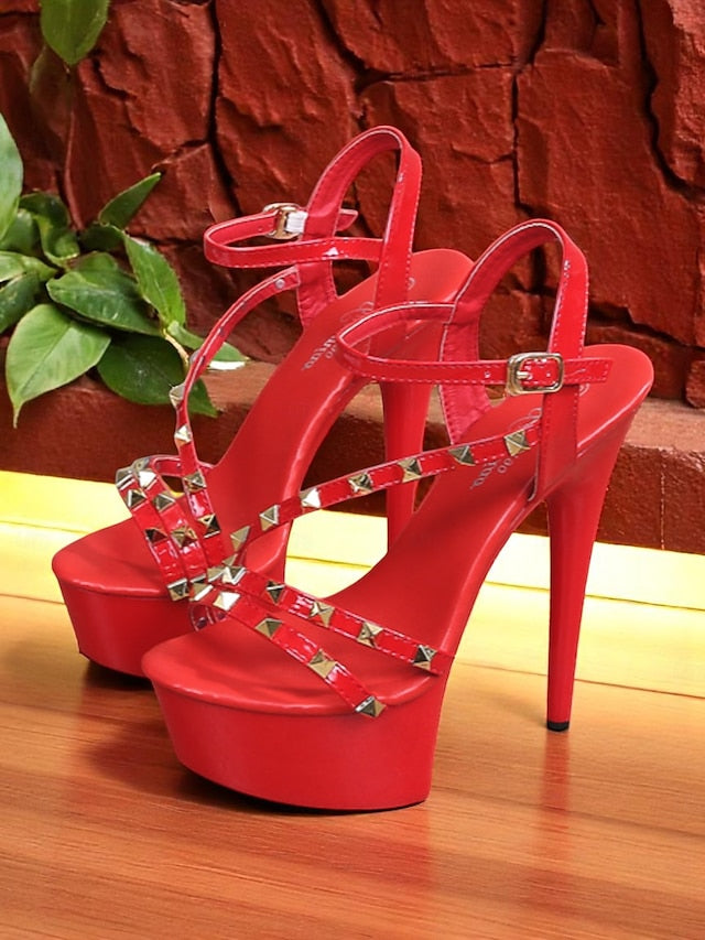 Studded Women's Straps Heels with Platform Stiletto