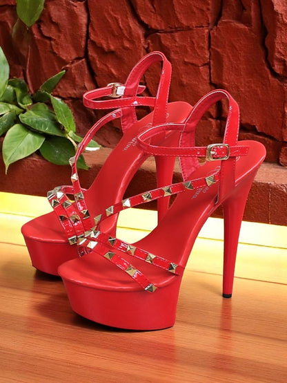 Studded Women's Straps Heels with Platform Stiletto