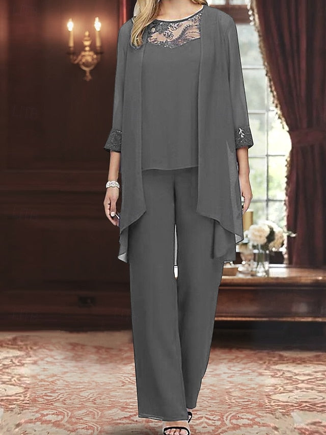 Dress Neck Vintage Crew Elegant 3 Piece Bride of the Mother