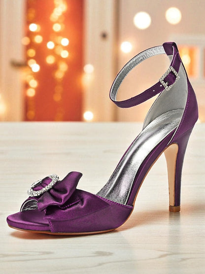 Rhinestone Women's Purple High with Satin Heel Sandals