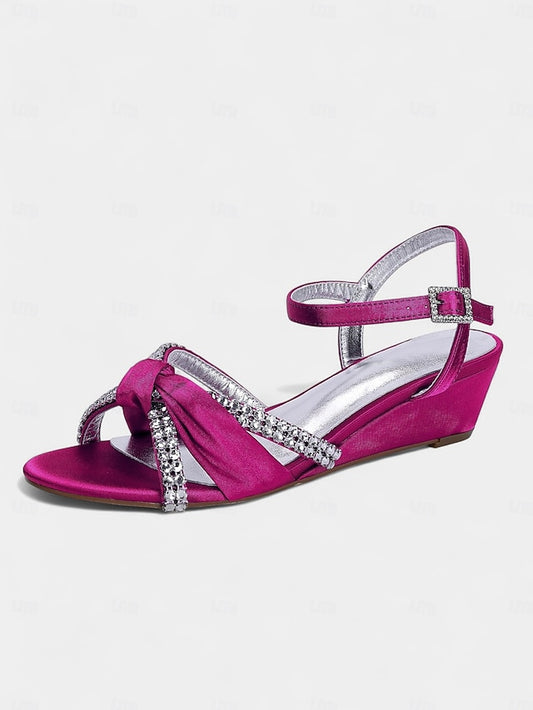 Sandals - Satin Wedge Rhinestone Dress Knot Green Women's