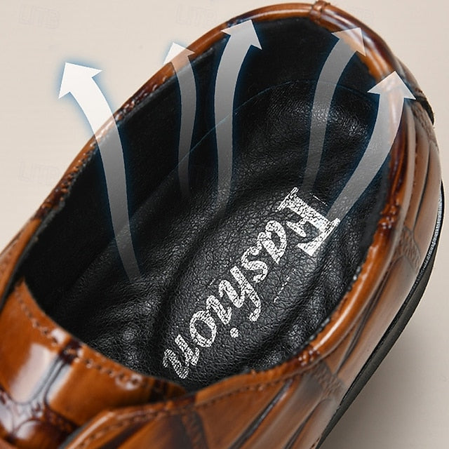 Men's Shoes Brown Dress Crocodile-Pattern Leather