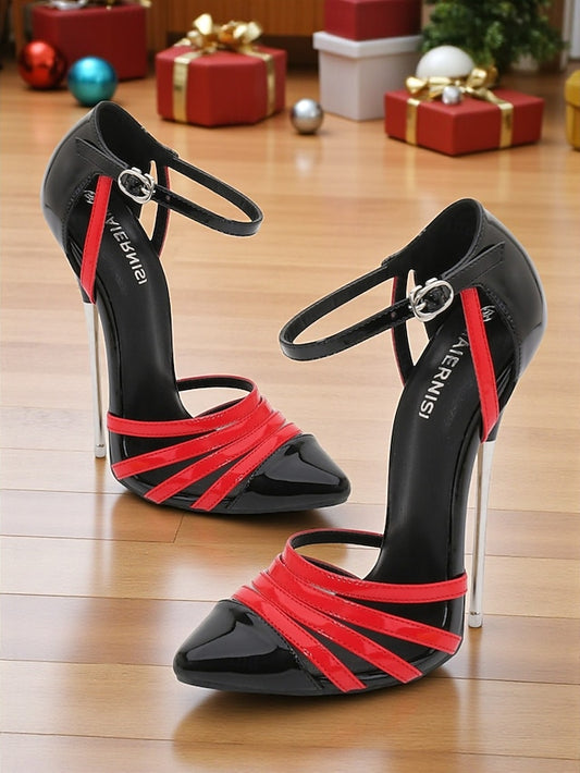 Women's Leather Patent Heels Stiletto and - Black Red