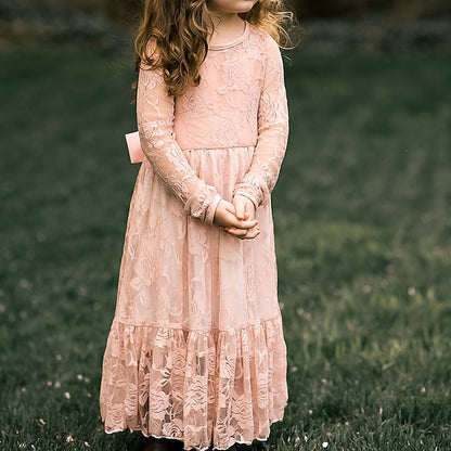 Long Girls' Solid Colored Girl Kids Dress Flower