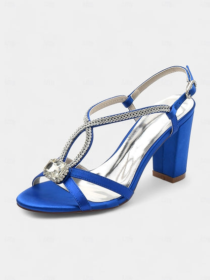 Blue Women's Rhinestone Royal – Sandals Elegant Satin