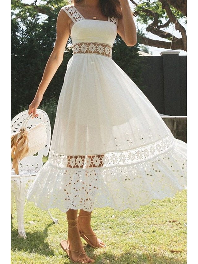 Women's Midi Dress White Dress Graduation Dress Elegant