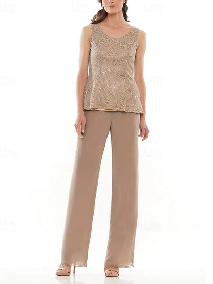 Neck Elegant 3 the Crew of Mother Pantsuit Dress Piece Bride